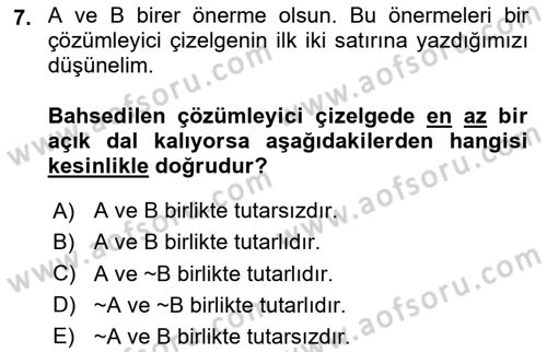 Sembolik Mantık Dersi 2024 - 2025 Yılı Yaz Okulu Sınav Soruları 7. Soru