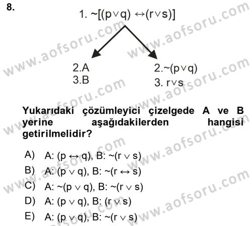 Sembolik Mantık Dersi 2024 - 2025 Yılı Yaz Okulu Sınav Soruları 8. Soru