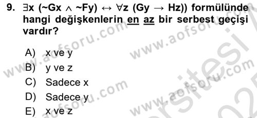 Sembolik Mantık Dersi 2024 - 2025 Yılı Yaz Okulu Sınav Soruları 9. Soru