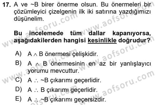 Sembolik Mantık Dersi 2025 - 2026 Yılı (Vize) Ara Sınav Soruları 17. Soru