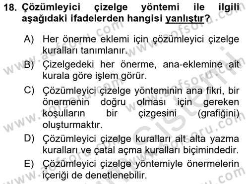 Sembolik Mantık Dersi 2025 - 2026 Yılı (Vize) Ara Sınav Soruları 18. Soru