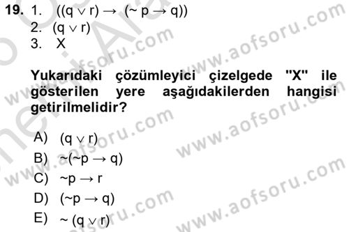 Sembolik Mantık Dersi 2025 - 2026 Yılı (Vize) Ara Sınav Soruları 19. Soru