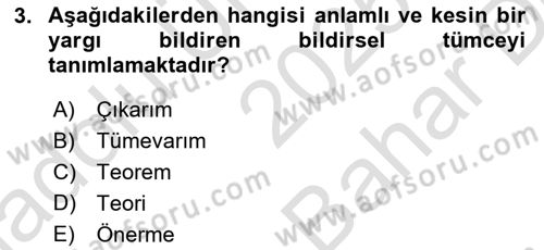 Sembolik Mantık Dersi 2025 - 2026 Yılı (Vize) Ara Sınav Soruları 3. Soru