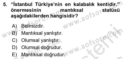 Sembolik Mantık Dersi 2025 - 2026 Yılı (Vize) Ara Sınav Soruları 5. Soru