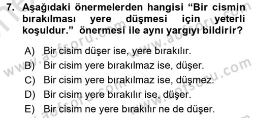 Sembolik Mantık Dersi 2025 - 2026 Yılı (Vize) Ara Sınav Soruları 7. Soru