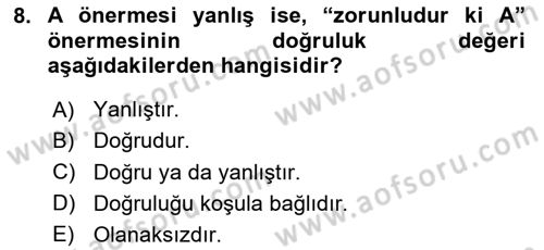 Sembolik Mantık Dersi 2025 - 2026 Yılı (Vize) Ara Sınav Soruları 8. Soru