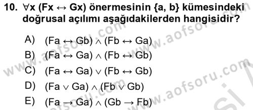 Sembolik Mantık Dersi 2025 - 2026 Yılı (Final) Dönem Sonu Sınav Soruları 10. Soru