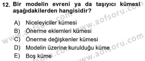 Sembolik Mantık Dersi 2025 - 2026 Yılı (Final) Dönem Sonu Sınav Soruları 12. Soru