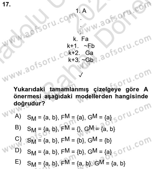Sembolik Mantık Dersi 2025 - 2026 Yılı (Final) Dönem Sonu Sınav Soruları 17. Soru