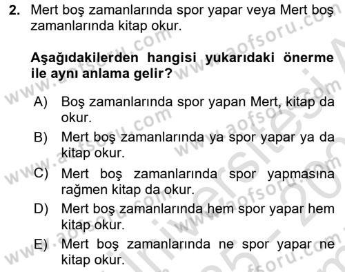 Sembolik Mantık Dersi 2025 - 2026 Yılı (Final) Dönem Sonu Sınav Soruları 2. Soru
