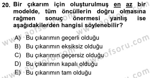 Sembolik Mantık Dersi 2025 - 2026 Yılı (Final) Dönem Sonu Sınav Soruları 20. Soru