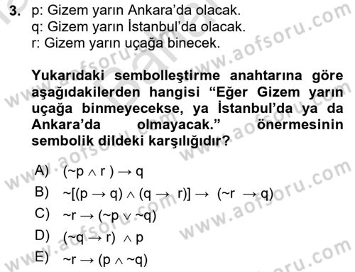 Sembolik Mantık Dersi 2025 - 2026 Yılı (Final) Dönem Sonu Sınav Soruları 3. Soru