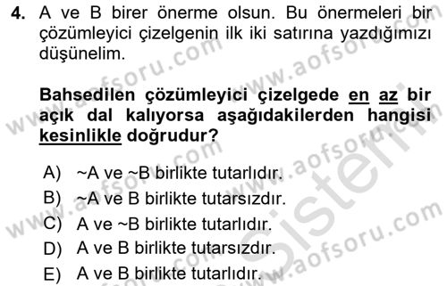 Sembolik Mantık Dersi 2025 - 2026 Yılı (Final) Dönem Sonu Sınav Soruları 4. Soru