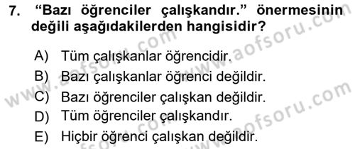 Sembolik Mantık Dersi 2025 - 2026 Yılı (Final) Dönem Sonu Sınav Soruları 7. Soru