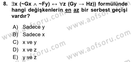 Sembolik Mantık Dersi 2025 - 2026 Yılı (Final) Dönem Sonu Sınav Soruları 8. Soru