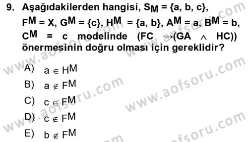 Sembolik Mantık Dersi 2025 - 2026 Yılı (Final) Dönem Sonu Sınav Soruları 9. Soru