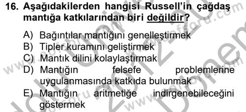 Mantığın Gelişimi Dersi 2012 - 2013 Yılı (Final) Dönem Sonu Sınav Soruları 16. Soru