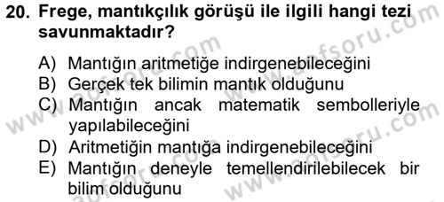 Mantığın Gelişimi Dersi 2012 - 2013 Yılı (Final) Dönem Sonu Sınav Soruları 20. Soru
