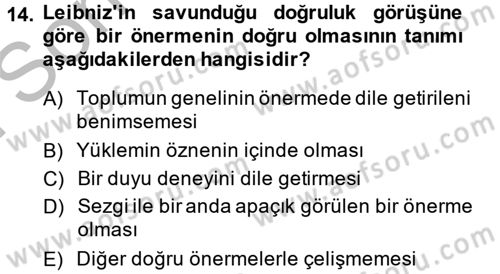 Mantığın Gelişimi Dersi 2013 - 2014 Yılı (Final) Dönem Sonu Sınav Soruları 14. Soru