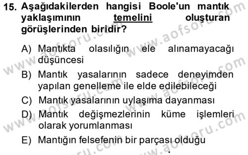 Mantığın Gelişimi Dersi 2013 - 2014 Yılı (Final) Dönem Sonu Sınav Soruları 15. Soru