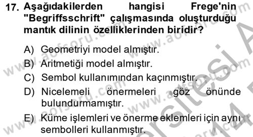 Mantığın Gelişimi Dersi 2013 - 2014 Yılı (Final) Dönem Sonu Sınav Soruları 17. Soru
