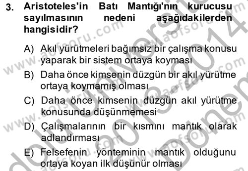 Mantığın Gelişimi Dersi 2013 - 2014 Yılı (Final) Dönem Sonu Sınav Soruları 3. Soru