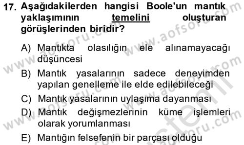 Mantığın Gelişimi Dersi 2013 - 2014 Yılı Tek Ders Sınav Soruları 17. Soru