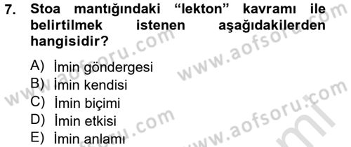 Mantığın Gelişimi Dersi 2013 - 2014 Yılı Tek Ders Sınav Soruları 7. Soru
