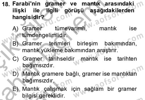 Mantığın Gelişimi Dersi 2014 - 2015 Yılı (Vize) Ara Sınavı 18. Soru