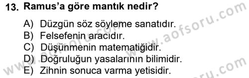 Mantığın Gelişimi Dersi 2014 - 2015 Yılı (Final) Dönem Sonu Sınav Soruları 13. Soru