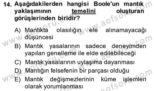 Mantığın Gelişimi Dersi 2014 - 2015 Yılı (Final) Dönem Sonu Sınav Soruları 14. Soru