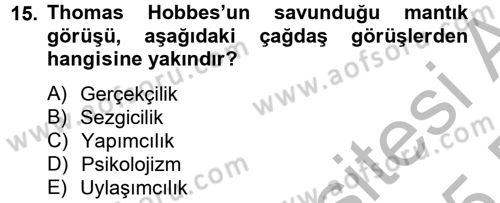 Mantığın Gelişimi Dersi 2014 - 2015 Yılı (Final) Dönem Sonu Sınav Soruları 15. Soru