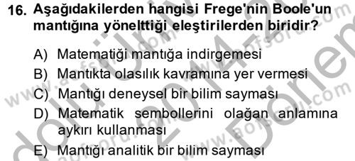 Mantığın Gelişimi Dersi 2014 - 2015 Yılı (Final) Dönem Sonu Sınav Soruları 16. Soru