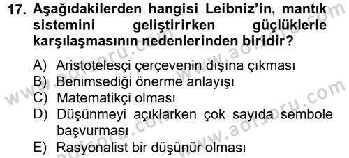 Mantığın Gelişimi Dersi 2014 - 2015 Yılı Tek Ders Sınav Soruları 17. Soru