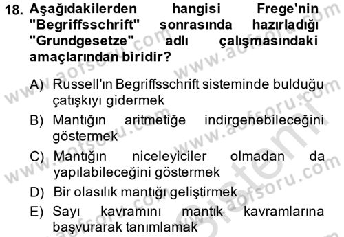 Mantığın Gelişimi Dersi 2014 - 2015 Yılı Tek Ders Sınav Soruları 18. Soru
