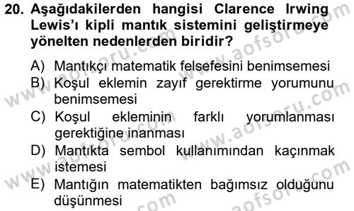 Mantığın Gelişimi Dersi 2014 - 2015 Yılı Tek Ders Sınavı 20. Soru