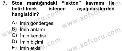 Mantığın Gelişimi Dersi 2014 - 2015 Yılı Tek Ders Sınav Soruları 7. Soru