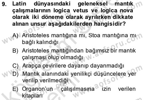 Mantığın Gelişimi Dersi 2014 - 2015 Yılı Tek Ders Sınav Soruları 9. Soru