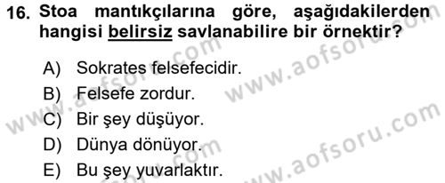 Mantığın Gelişimi Dersi 2015 - 2016 Yılı (Vize) Ara Sınav Soruları 16. Soru
