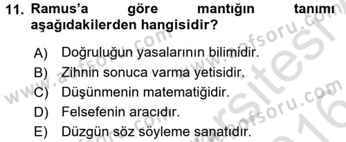 Mantığın Gelişimi Dersi 2015 - 2016 Yılı (Final) Dönem Sonu Sınav Soruları 11. Soru