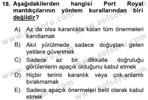 Mantığın Gelişimi Dersi 2015 - 2016 Yılı (Final) Dönem Sonu Sınavı 18. Soru