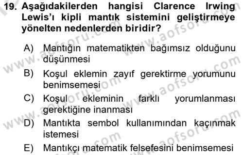 Mantığın Gelişimi Dersi 2015 - 2016 Yılı (Final) Dönem Sonu Sınav Soruları 19. Soru