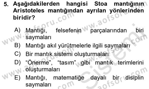 Mantığın Gelişimi Dersi 2015 - 2016 Yılı (Final) Dönem Sonu Sınav Soruları 5. Soru