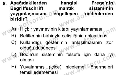 Mantığın Gelişimi Dersi 2015 - 2016 Yılı (Final) Dönem Sonu Sınav Soruları 8. Soru