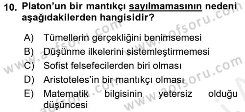 Mantığın Gelişimi Dersi 2015 - 2016 Yılı Tek Ders Sınav Soruları 10. Soru