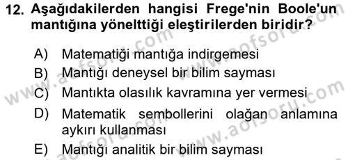 Mantığın Gelişimi Dersi 2015 - 2016 Yılı Tek Ders Sınav Soruları 12. Soru