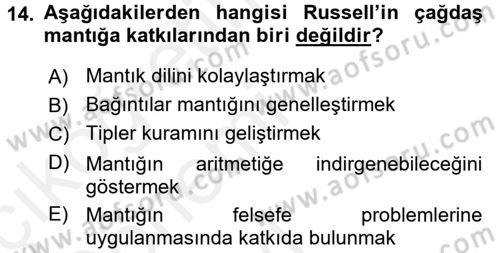 Mantığın Gelişimi Dersi 2015 - 2016 Yılı Tek Ders Sınav Soruları 14. Soru