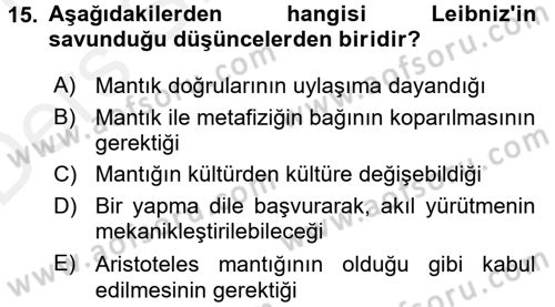 Mantığın Gelişimi Dersi 2015 - 2016 Yılı Tek Ders Sınav Soruları 15. Soru
