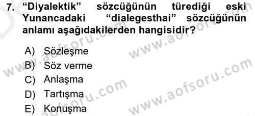 Mantığın Gelişimi Dersi 2015 - 2016 Yılı Tek Ders Sınav Soruları 7. Soru