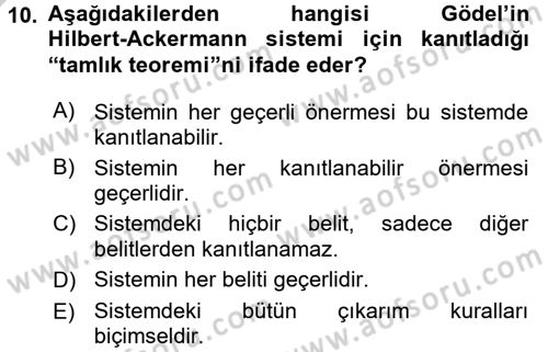 Mantığın Gelişimi Dersi 2016 - 2017 Yılı 3 Ders Sınav Soruları 10. Soru